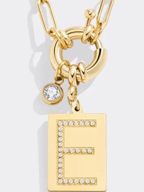 Gold plated pave initial necklace E